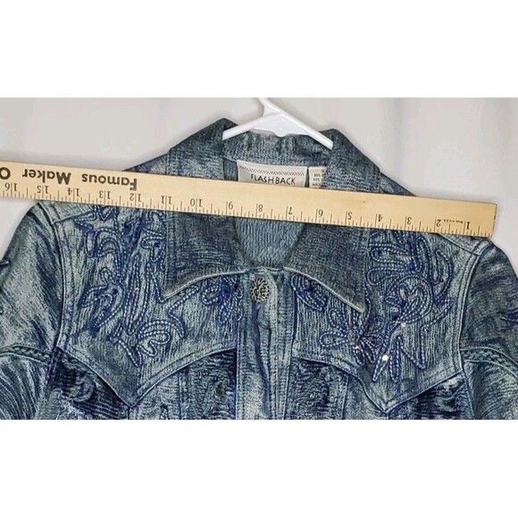 Flashback Couture Shiny Jean Jacket Small Embroidered Sequin Country Western - Picture 10 of 13